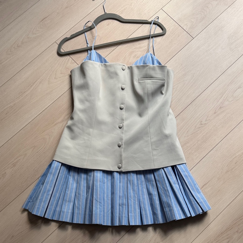Zara Cream and Blue Striped Dress